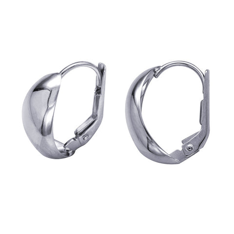 Sterling Silver Rhodium Plated Dome Continental Clip Earrings