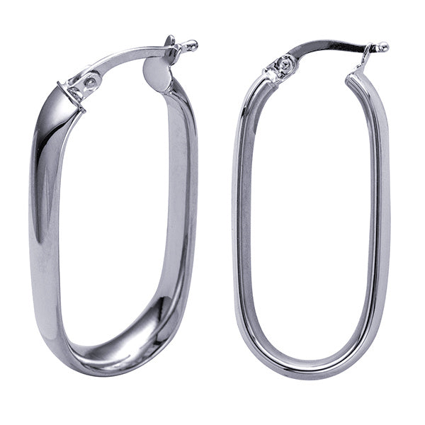 Sterling Silver Rhodium Plated Oval Hoops