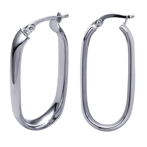 Sterling Silver Rhodium Plated Oval Hoops