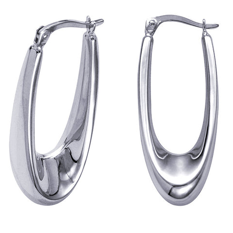 Sterling Silver Rhodium Plated Tapered Oval Hoops