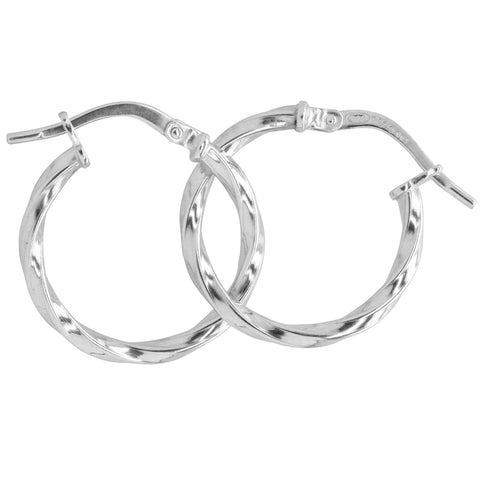 9ct White Gold Silver Filled Twist Hoop Earrings