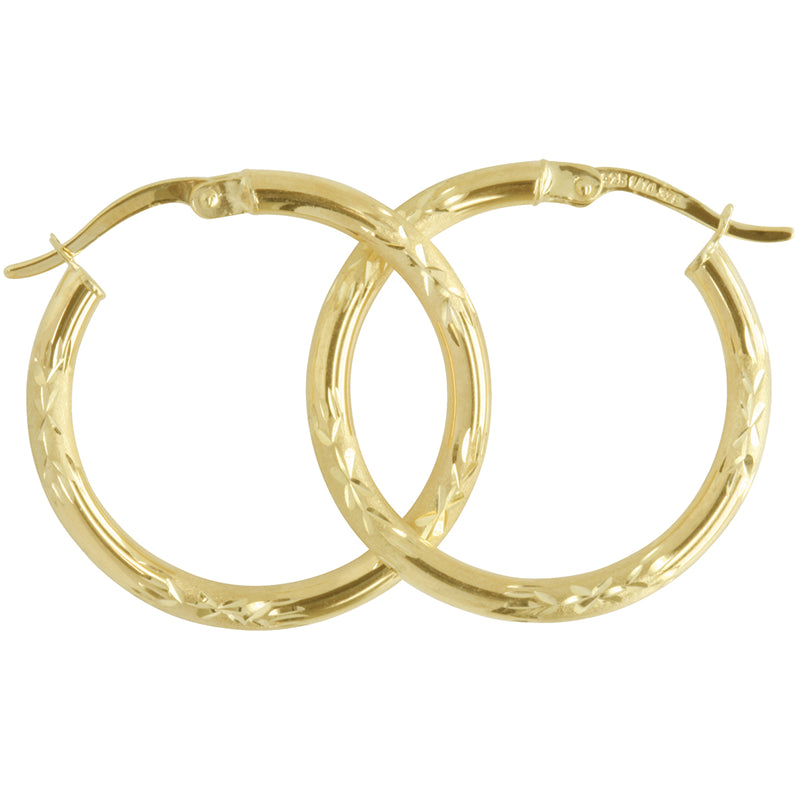 9ct Yellow Gold Silver Filled Patterned Hoop Earrings