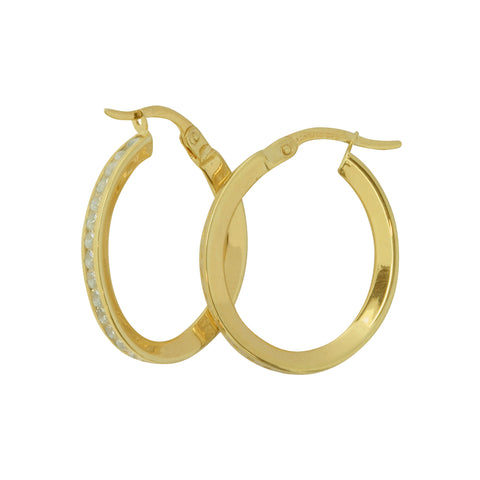 9ct Yellow Gold Silver Filled Oval Hoops With Cubic Zirconia