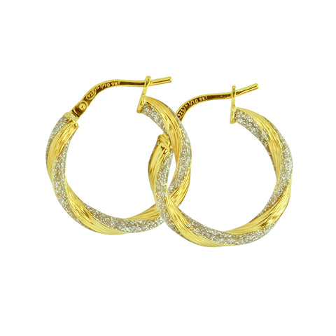 9ct Yellow Gold Silver Filled Hoops With Glitter Twist