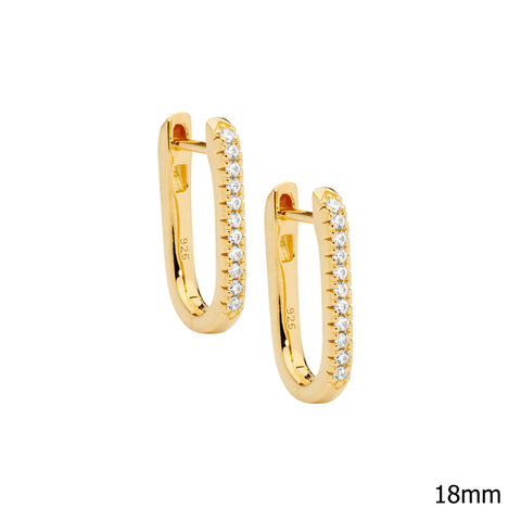 Sterling Silver Gold Plated Oval Hoop Earrings With Cubic Zirconias