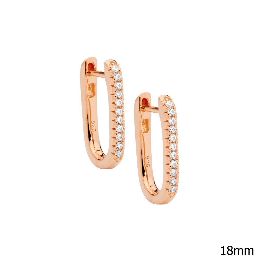 Sterling Silver Rose Gold Plated Oval Hoop Earrings With Cubic Zirconias