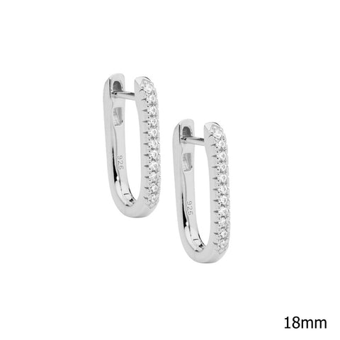 Sterling Silver Oval Hoop Earrings With Cubic Zirconias