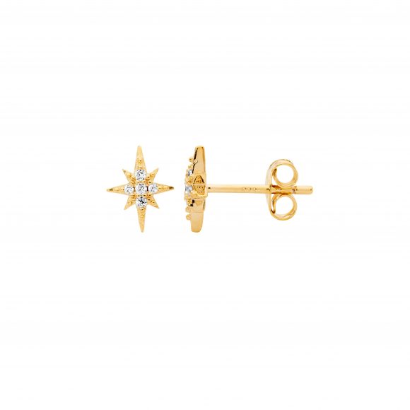 Sterling Silver Gold Plated Cubic Zirconia Star Stud Earrings