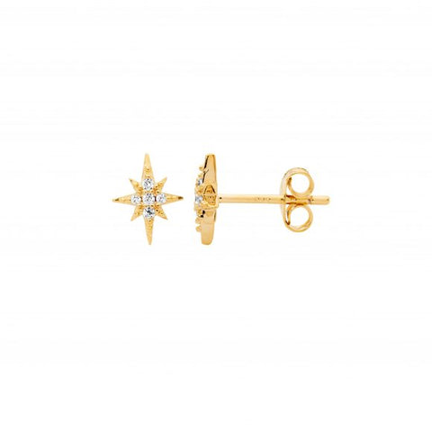 Sterling Silver Gold Plated Cubic Zirconia Star Stud Earrings