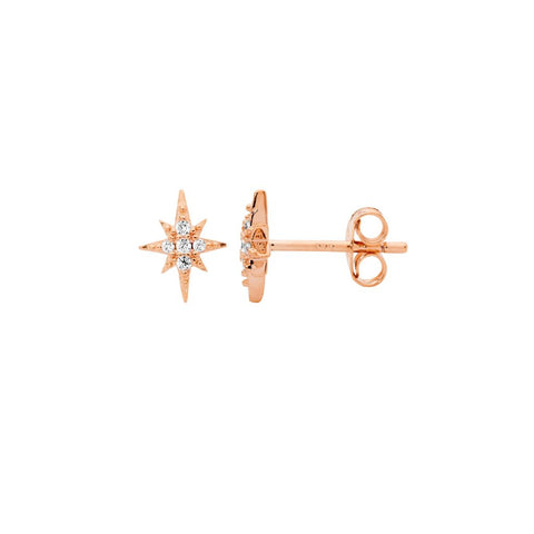 Sterling Silver Rose Gold Plated Cubic Zirconia Star Stud Earrings