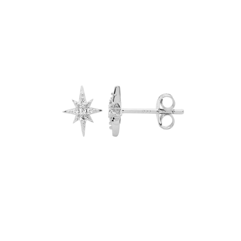 Sterling Silver Cubic Zirconia Star Stud Earrings