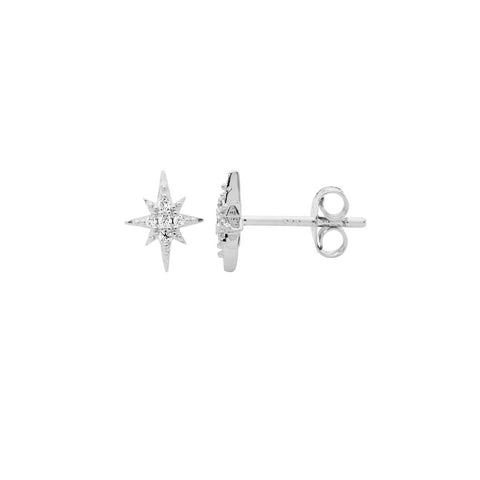 Sterling Silver Cubic Zirconia Star Stud Earrings