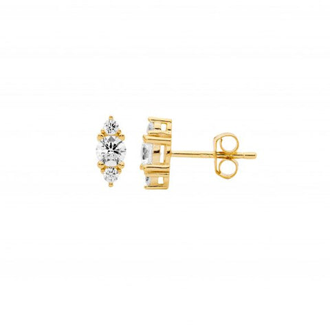 Sterling Silver Gold Plated Stacked Cubic Zirconia Stud Earrings