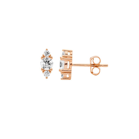 Sterling Silver Rose Gold Plated Stacked Cubic Zirconia Stud Earrings