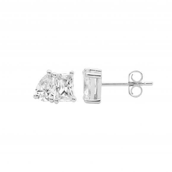 Sterling Silver Toi Et Moi Emerald & Pear Cut Cubic Zirconia Stud Earrings