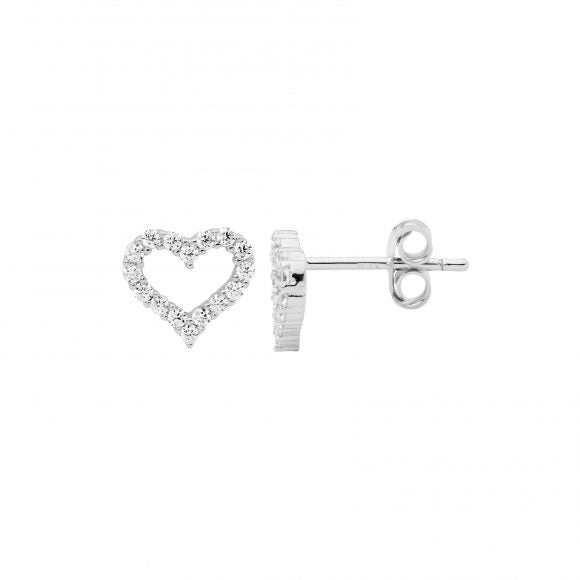 Sterling Silver Cubic Zirconia Open Heart Stud Earrings