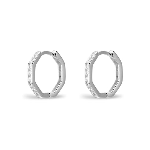 Sterling Silver Octagon Huggie With Cubic Zirconias