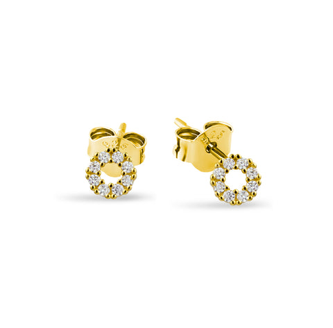 Sterling Silver Gold Plated Open Circle Cubic Zirconia Cluster Stud Earrings