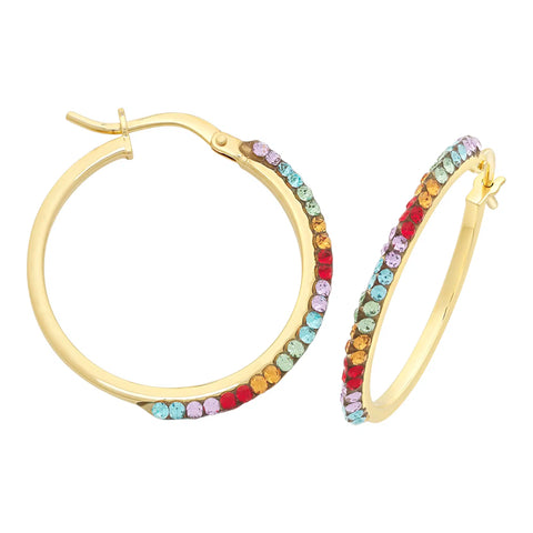 9ct Yellow Gold Silver Filled Multi Coloured Crystal Hoops