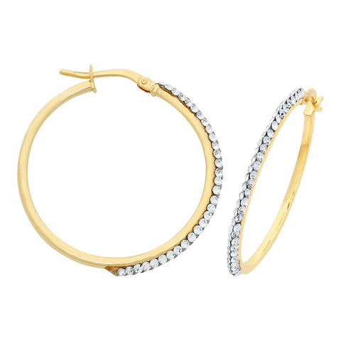 9ct Yellow Gold Silver Filled Large Crystal Hoops