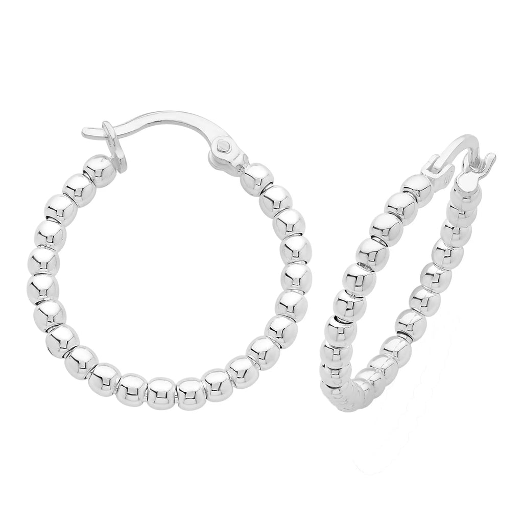 Sterling Silver Beaded Hoop Earrings