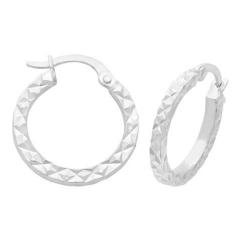 Sterling Silver Diamond Cut Hoop Earrings