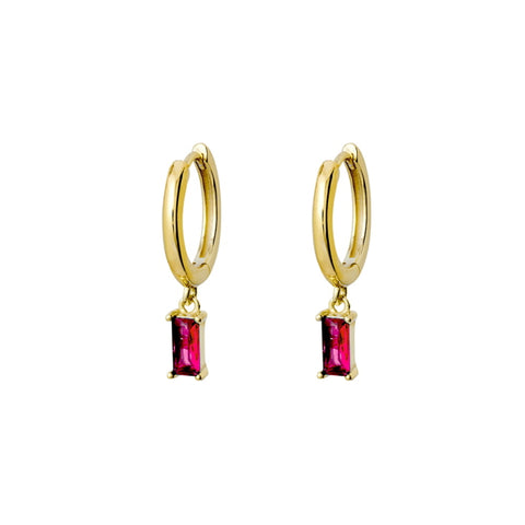 Sterling Silver Gold Plated Pink Cubic Zirconia Baguette Hoop Earrings