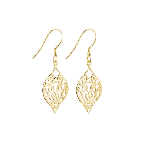 Sterling Silver Gold Plated Twist Detailed Diamond Shape Earring