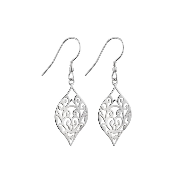 Sterling Silver Twist Detailed Diamond Shape Earring