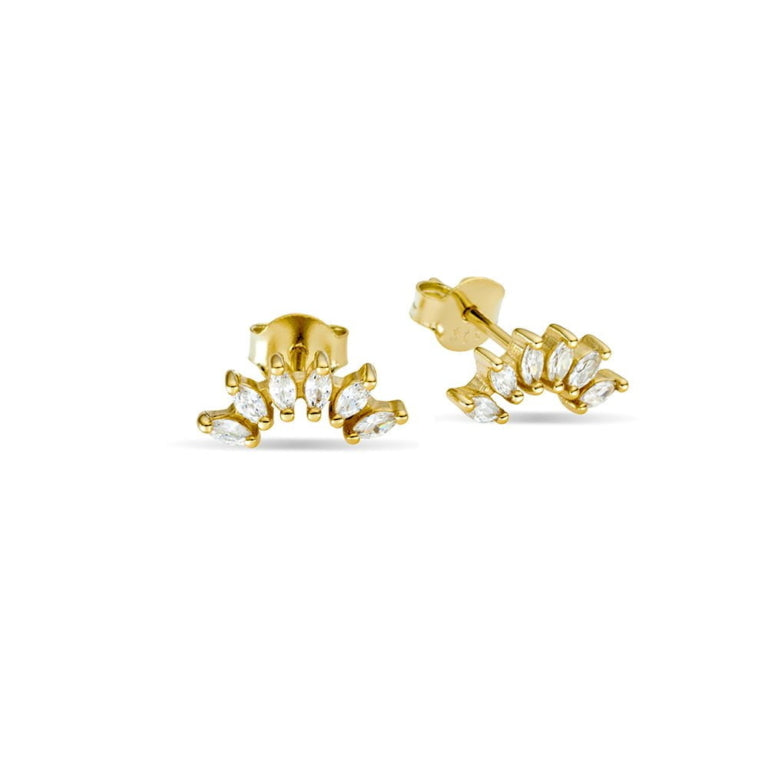 Sterling Silver Gold Plated Arch Cubic Zirconia Stud Earrings