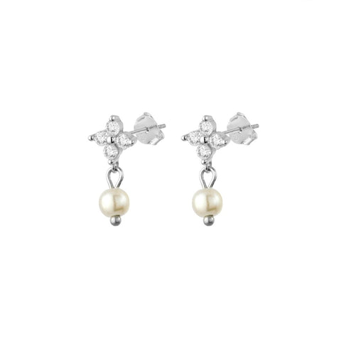 Sterling Silver Flower Stud Earrings With Pearls