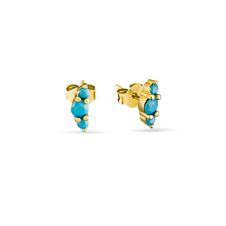 Sterling Silver Gold Plated Curved Turquoise Stone Stud Earrings