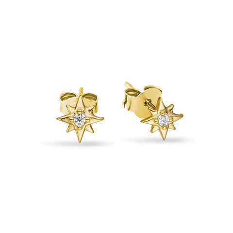 Sterling Silver Gold Plated North Star Cubic Zirconia Stud Earrings