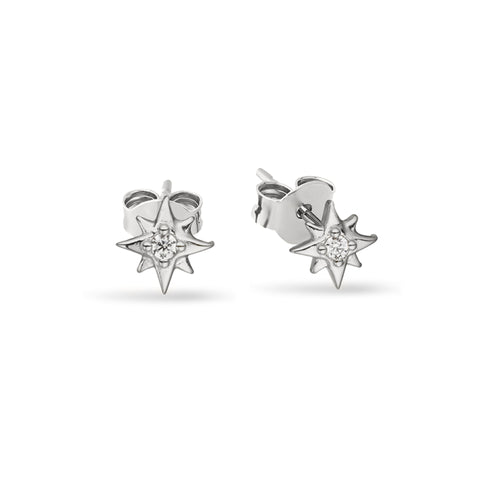 Sterling Silver North Star Cubic Zirconia Stud Earrings