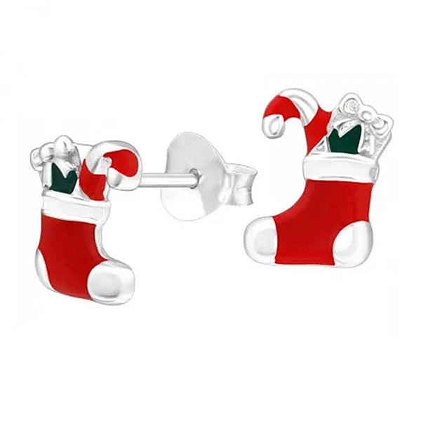 Sterling Silver Christmas Stocking Stud Earrings