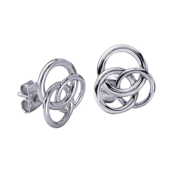 Sterling Silver Triple Open Interlocking Circle Stud Earrings