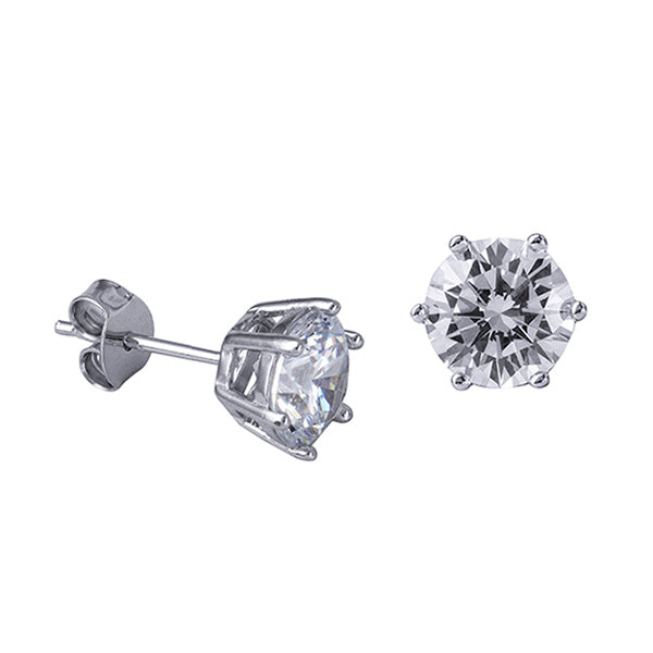 Sterling Silver 6mm Round 6 Claw Cubic Zirconia Studs