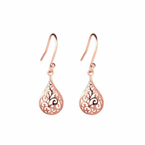 Sterling silver filigree design tear drop hook earrings