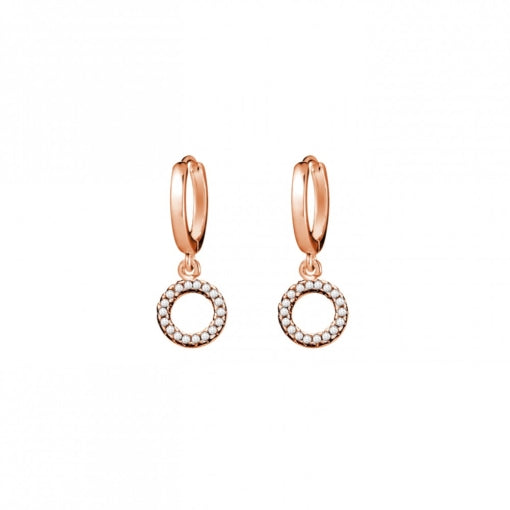 Sterling Silver Rose Gold Plated Huggie Earrings With Round Cubic Zirconia Charm