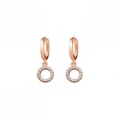 Sterling Silver Rose Gold Plated Huggie Earrings With Round Cubic Zirconia Charm