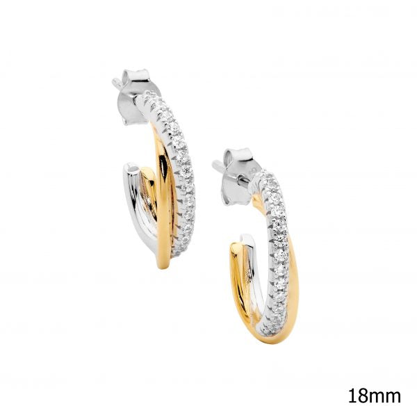 Sterlinng Silver And Gold Plated Cross Over Oval Hoop Earrings