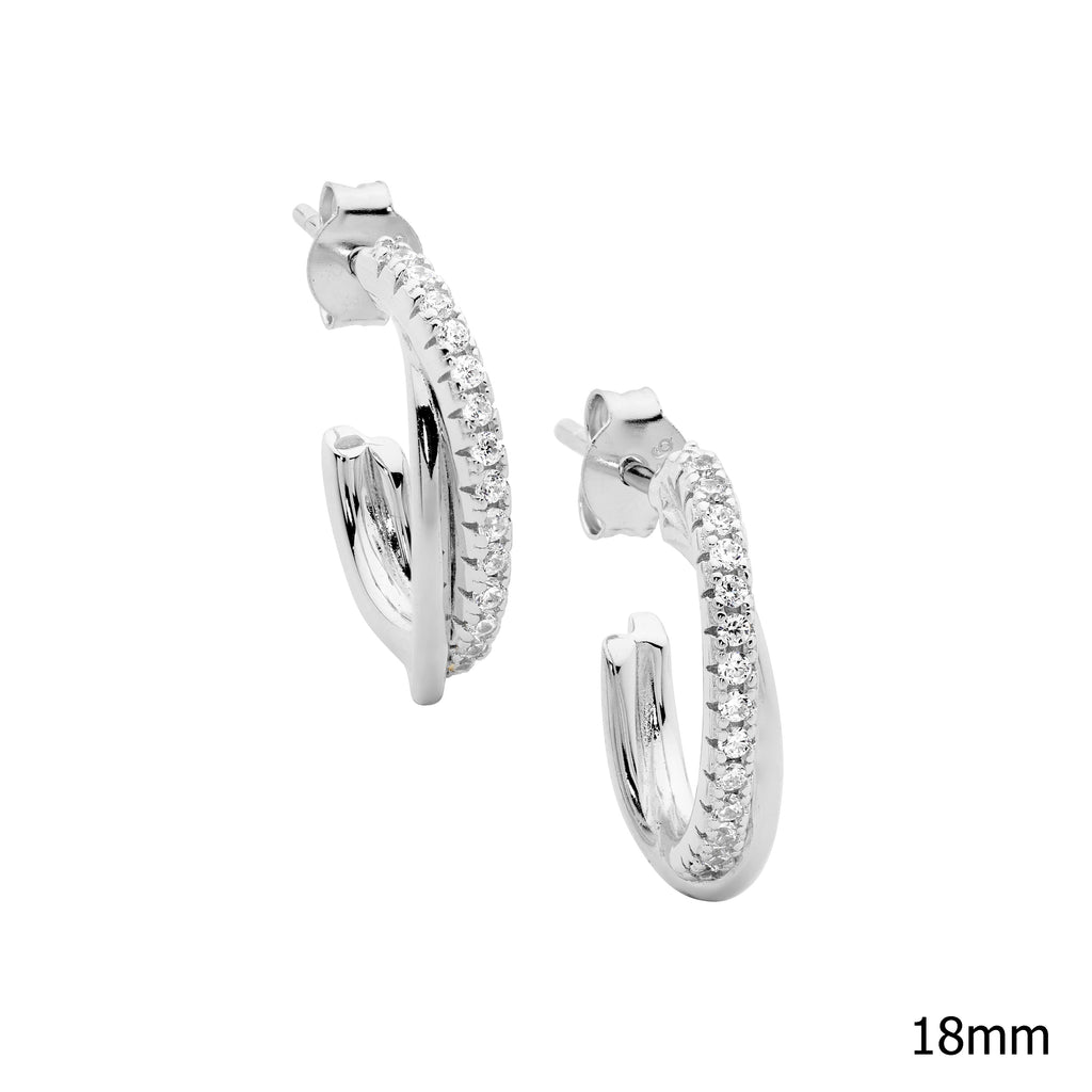 Sterlinng Silver Cross Over Oval Hoop Earrings