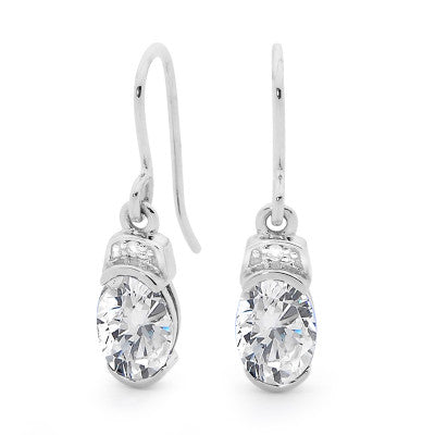 Sterling Silver Oval Cubic Zirconia Hook Earrings