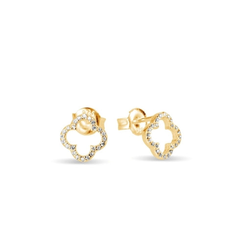 Sterling Silver Gold Plated Petite Cubic Zirconia Flower Stud Earrings