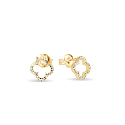 Sterling Silver Gold Plated Petite Cubic Zirconia Flower Stud Earrings
