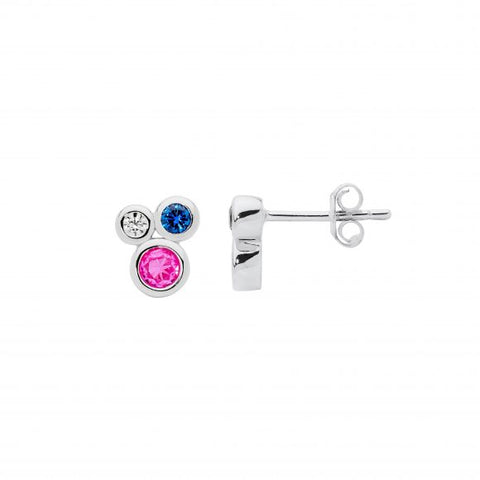 Sterling Silver Bezel Set Multi Colour Cubic Zirconia Cluster Studs