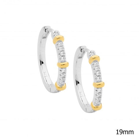 Sterling Silver 2Tone Cubic Zirconia Hoop Earrings