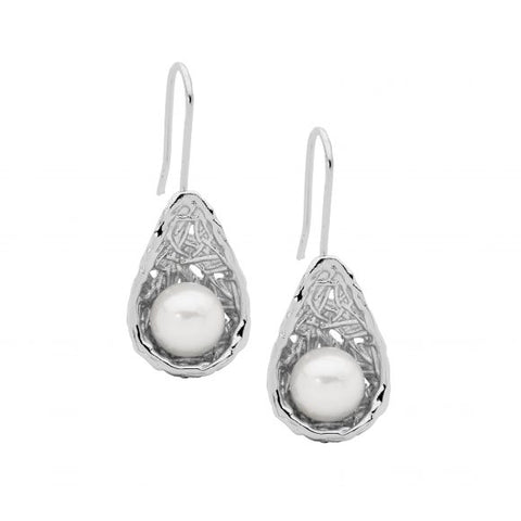 Sterling Silver Freshwater Pearl In Basket Earrings