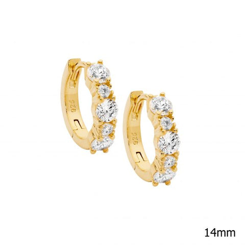 Sterling Silver Gold Plated Cubic Zirconia Set Hoops