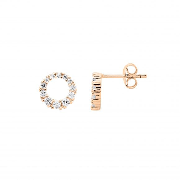 Sterling Silver Rose Gold Plated Cubic Zirconia Circle Studs